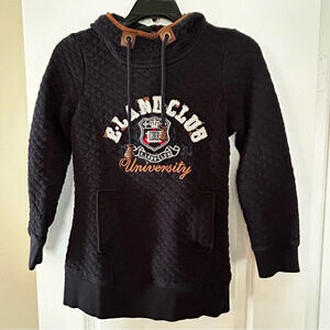 E.Land Club Quilted Logo Hoodie Women XS Varsity Long Sleeve Preppy Navy Blue.